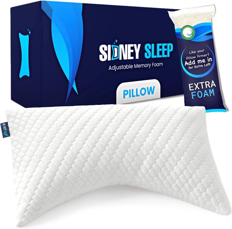 Photo 1 of Sidney Sleep Side and Back Sleeper Pillow for Neck and Shoulder Pain Relief - Firm Memory Foam Bed Pillow for Sleeping - Adjustable Loft - Queen Size Washable Case. Extra Fill Included (Queen, White)