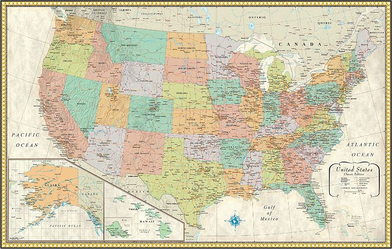 Photo 2 of RMC 32" x 50" Classic United States USA and World Wall Map Set (Classic Edition)