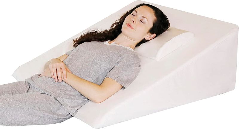 Photo 1 of Extra Large Bed Wedge Pillow (33 x 30.5 x 12 inch) and Headrest Pillow in One Package - Helps Relief from Acid Reflux, Post Surgery, Snoring - Egyptian Cotton Cover - 2 inch Memory Foam Top