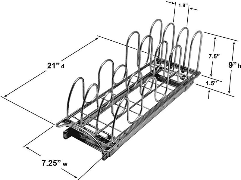 Photo 2 of LYNK PROFESSIONAL® Slide Out Pan and Pot Lid Organizer for Cabinet - Pull Out Lid Organizer for Cabinet - Lifetime Limited Warranty - 7.25 inch wide x 21 inch deep - Chrome