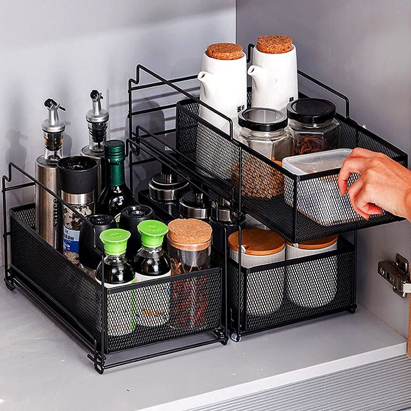 Photo 1 of Under Sink Organizer, Xinwukeji Under Cabinet Storage Multi-Use for Under Kitchen Bathroom Sink Organizers and Storage, 2-Tier Slide,Black, Pull Out Cabinet Organizer