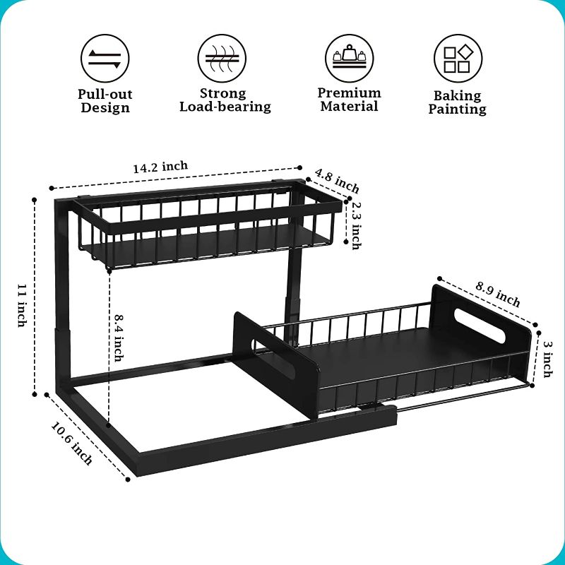 Photo 2 of Under Sink Organizer, Pull Out Cabinet Organizer 2 Tier Slide Out Sink Shelf Cabinet Storage Shelves, Under Sink Storage for Kitchen Bathroom Cabinet