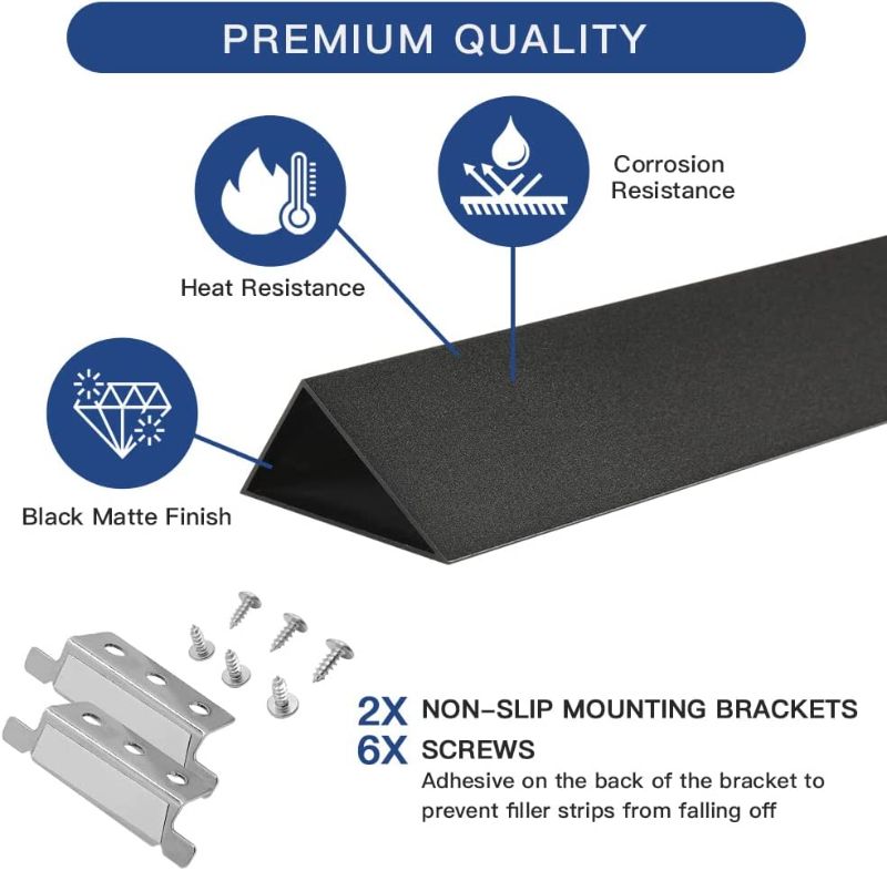 Photo 2 of Slide-in Range Rear Filler Kit Black, Universal Triangular Fill Strip, Top Trim Kit Between Stove and Wall for Whirlpool & Most Brand, Aluminum Gap Cover, 30" Long