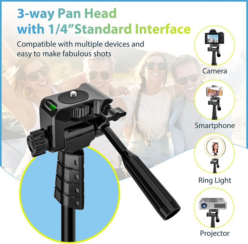 Photo 2 of Aureday 67” Phone Tripod, Detachable and Extendable Selfie Stick Tripod for iPhone/Android Smartphone/Camera/GoPro, Portable Cell Phone Tripod with 360-Degree Rotatable Pan Head