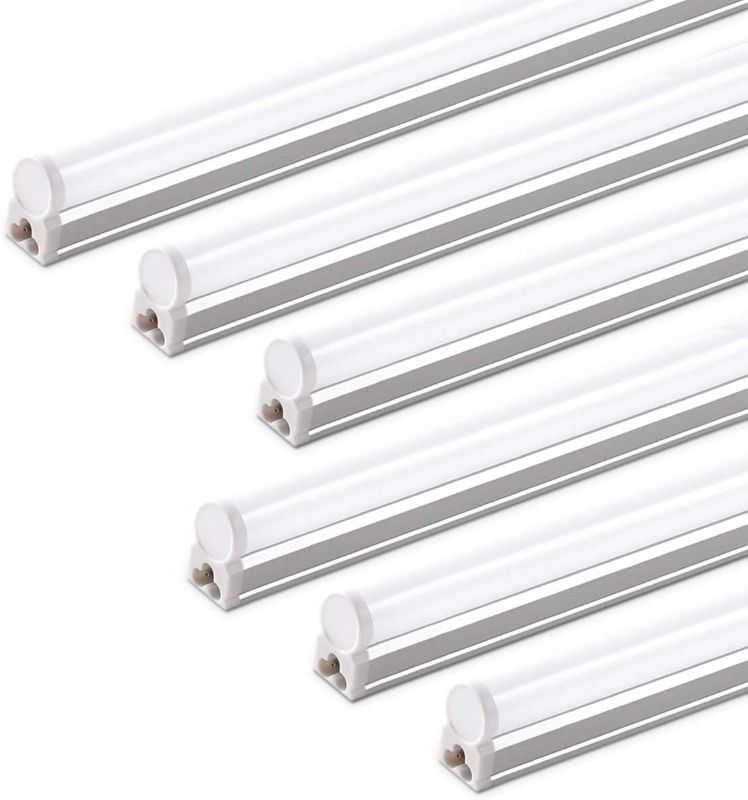 Photo 1 of (6 Pack) Barrina LED T5 Integrated Single Fixture, 4FT, 2200lm, 6500K (Super Bright White), 20W, Utility LED Shop Light, Ceiling and Under Cabinet Light, Corded Electric with ON/OFF Switch, ETL Listed