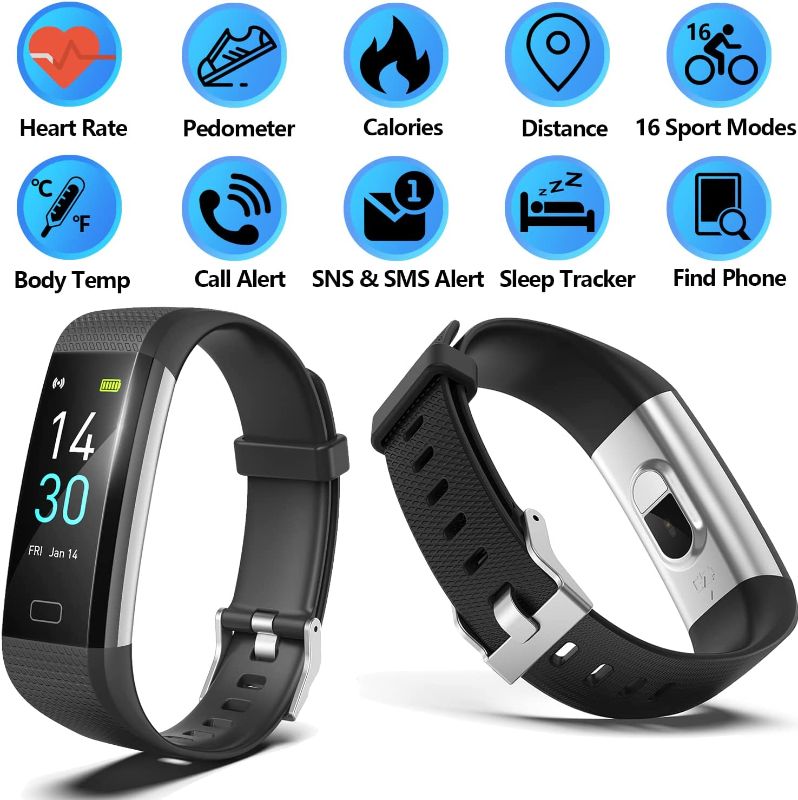 Photo 2 of Fitness Tracker with Step Counter/Calories/Stopwatch, Activity Tracker with Heart Rate Monitor, IP68, Health Tracker with Sleep Tracker, Smartwatch, Pedometer Watch for Women Men Kids