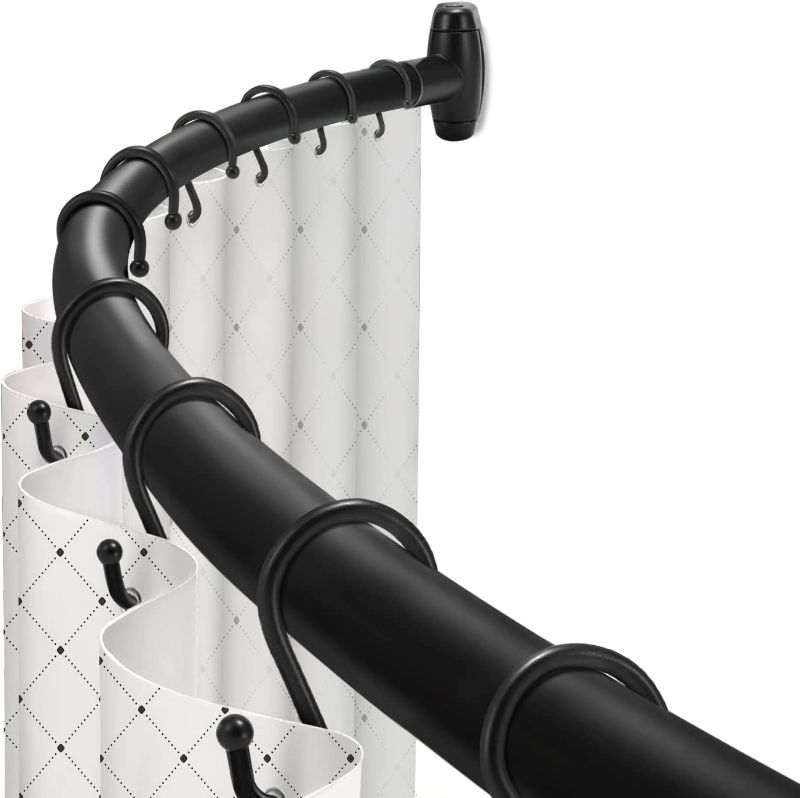 Photo 1 of Curved Shower Curtain Rod, TOPROD Black Round Shower Curtain Rod 48-72 Inches Adjustable, Rounded Bowed Stainless Steel Shower Rods for Bathroom, Bathtub, Stall, More Shower Space, Need to Drill