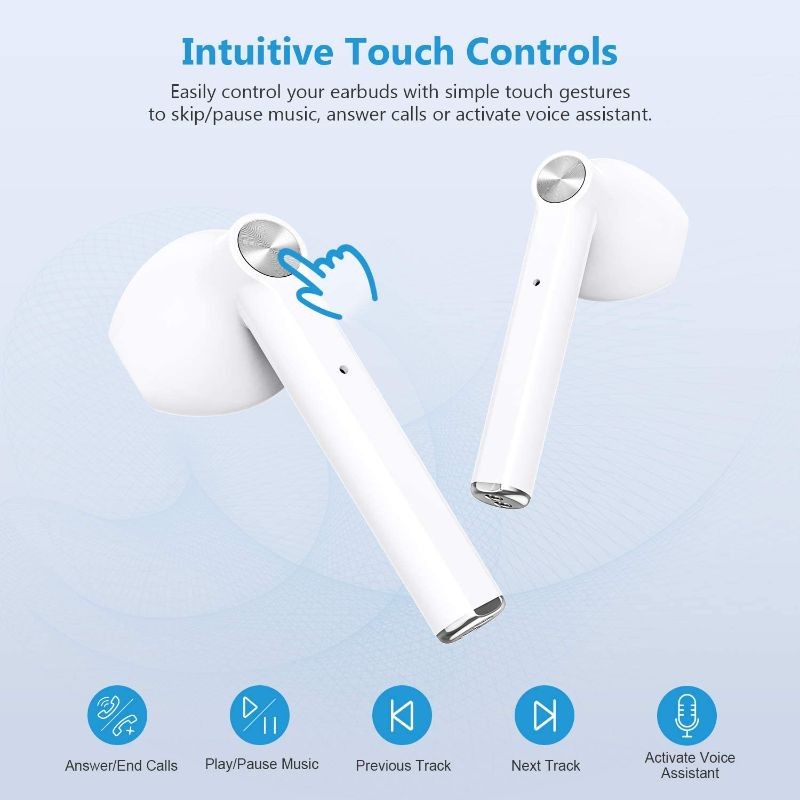 Photo 2 of Wireless Earbuds, HSPRO Bluetooth Earbuds Touch Control in-Ear True Wireless Bluetooth Headphones, 20 Hrs Playtime with Charging Case, Hi-Fi Stereo Earbuds with Built-in Mic for Sports Work, White