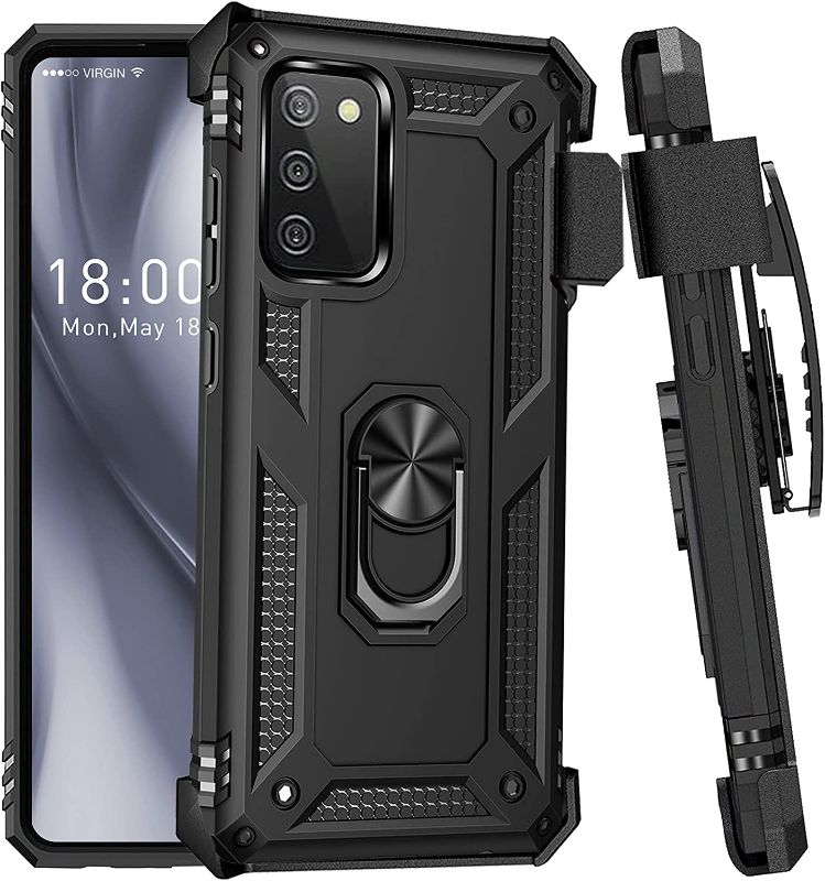 Photo 1 of for Samsung Galaxy A02S Case with Belt Clip Holster Ring Holder, Military Grade Protection Cover[Fit for Magnetic Car Mount] Shockproof Anti Scratch Case for Samsung Galaxy A02S (Black)