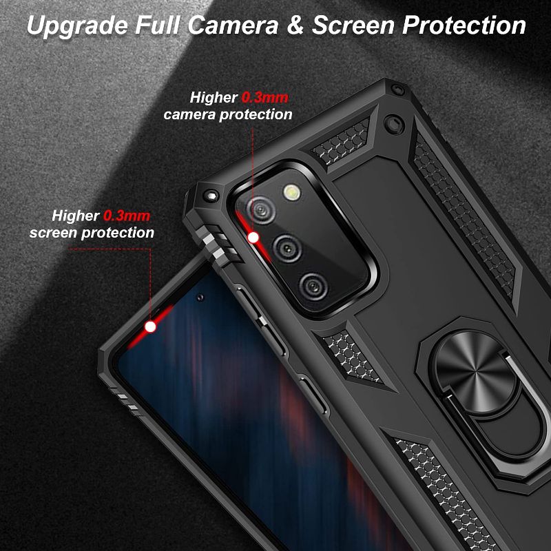 Photo 2 of for Samsung Galaxy A02S Case with Belt Clip Holster Ring Holder, Military Grade Protection Cover[Fit for Magnetic Car Mount] Shockproof Anti Scratch Case for Samsung Galaxy A02S (Black)