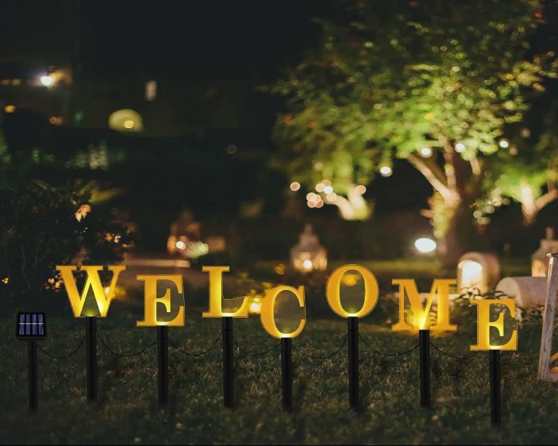 Photo 1 of Lighted Welcome Sign, Waterproof Solar Light Welcome Signs with Stakes for Yard Outdoor Outside Lawn Decorations, Unique Welcome Back Home Signs Yard Signs