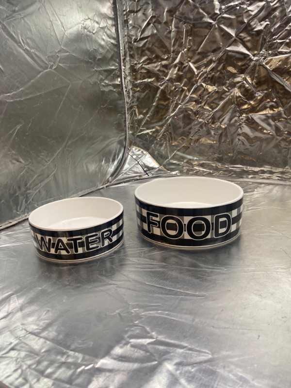 Photo 1 of Black & White Checkered Dog Bowls, for food and water 7x2 , 5x2 