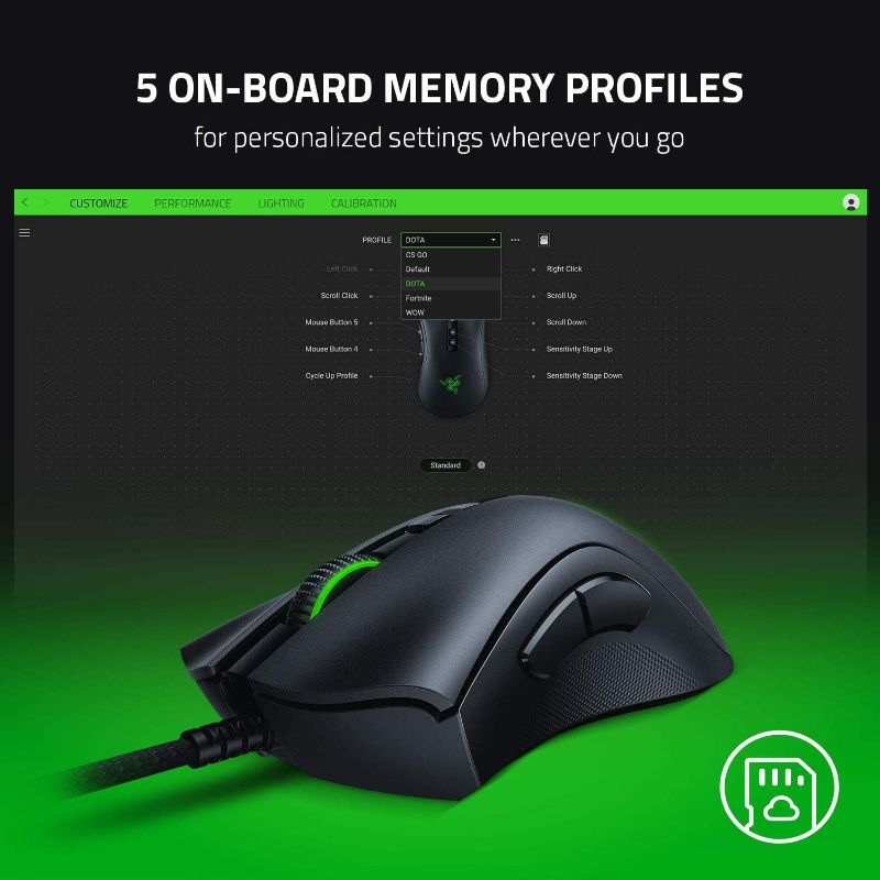 Photo 2 of Razer DeathAdder V2 Gaming Mouse: 20K DPI Optical Sensor - Fastest Gaming Mouse Switch - Chroma RGB Lighting - 8 Programmable Buttons - Rubberized Side Grips - Classic Black