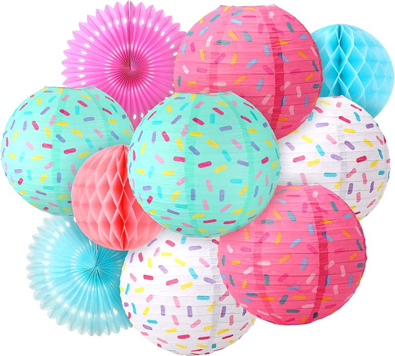 Photo 1 of Donut Birthday Party Decorations, Ice Cream Birthday Party Decorations Sweet One Two Donut Birthday Party Lanterns Supplies Donut and Diapers Decorations for Kids Baby Shower Birthday Party