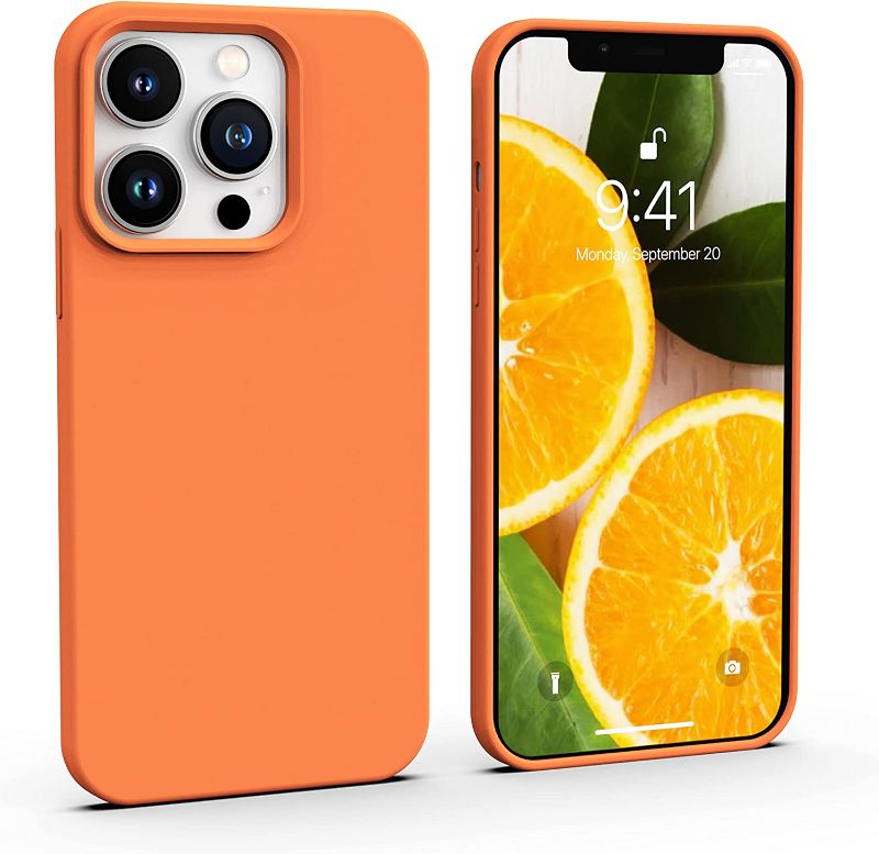 Photo 1 of Phone 13 Pro Orange Case 6.1” (2021), Liquid Silicone Slim Shockproof Phone Case Cover, Soft Anti-Scratch Microfiber Lining, Matte Orange, Protective Compatible with iPhone 13 Pro - Orange