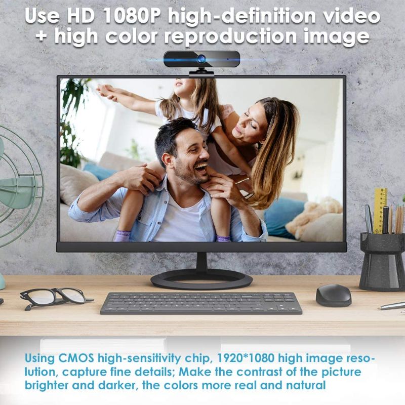 Photo 2 of 1080p Webcam with Dual Microphone, Full HD USB PC Computer Web Camera for Laptop Desktop MacBook, Plug and Play, 360° Adjustable for Video Conferencing | calling | Recording | Gaming | Streaming