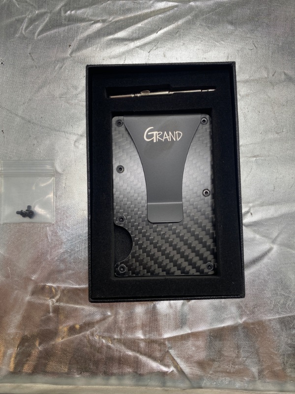 Photo 1 of  GRAND Carbon Fiber Wallet For Men | Black, Rigid, Slim, Minimalist Wallet | Card Holder with Aluminum Metal Money Clip