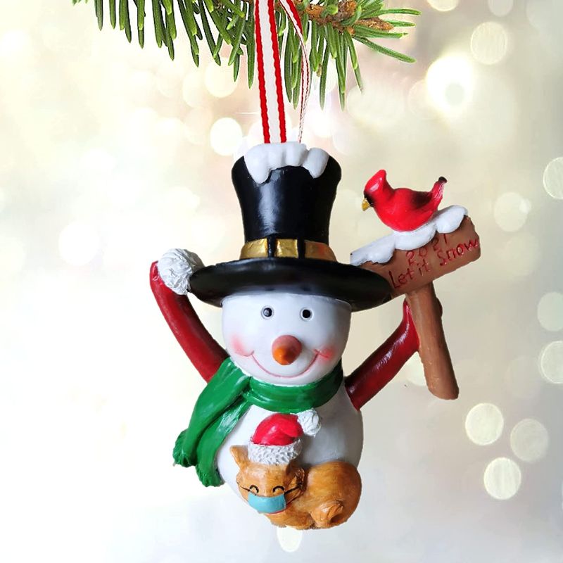 Photo 2 of 2021 Christmas Snowman Ornaments, Cardinal Christmas Tree Ornament Cat with Face Mask Unique Christmas Ornaments, Christmas Tree Decorations-Keepsake for Family, Red Green White