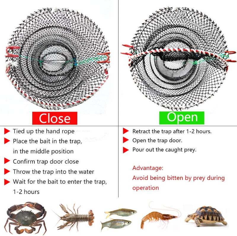 Photo 2 of Drasry Crab Trap Bait Lobster Crawfish Shrimp Portable Folded Cast Net Collapsible Fishing Traps Nets Fishing Accessories Black 23.6in x 11.8in (60cm x 30cm)