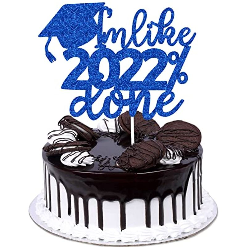 Photo 1 of Im Like 2022% Done Graduation Cake Topper - Congrats Class Of 2022 Blue Glitter Grad Cap Cake and cp cake toppers 