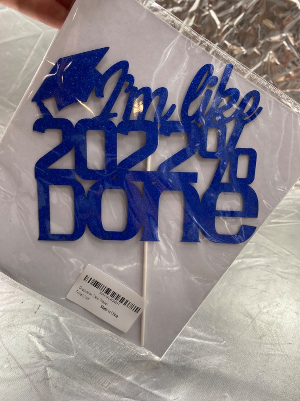 Photo 3 of Im Like 2022% Done Graduation Cake Topper - Congrats Class Of 2022 Blue Glitter Grad Cap Cake and cp cake toppers 
