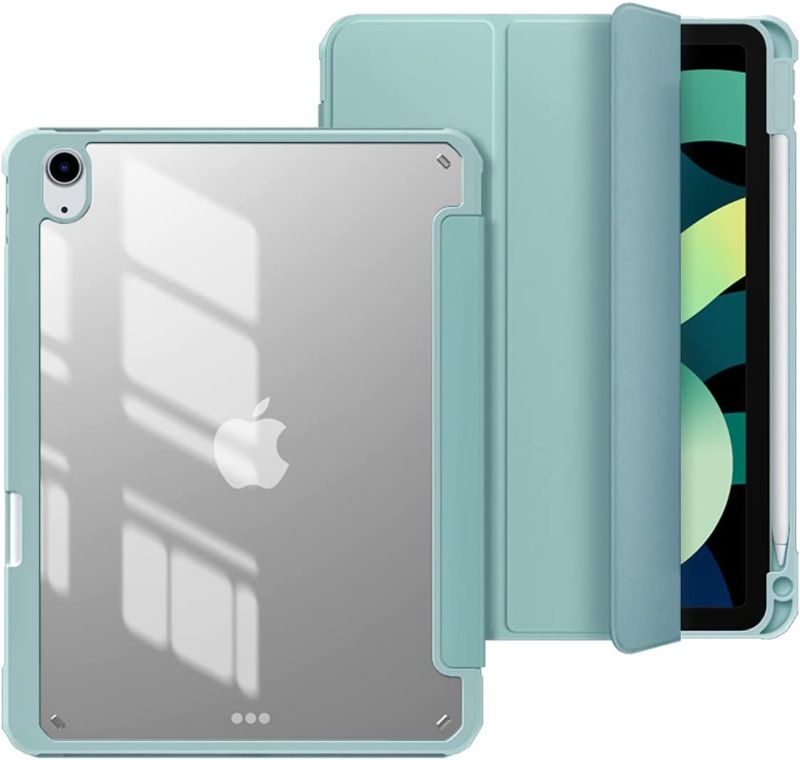 Photo 1 of KenKe iPad Air 5th Generation Case 2022 / iPad Air 4th Gen 2020 Case with Pencil Holder, Auto Wake/Sleep, Support Pencil Charge & Pair, Translucent Hard Back Smart Cover, iPad 10.9 inch Case, Light Blue