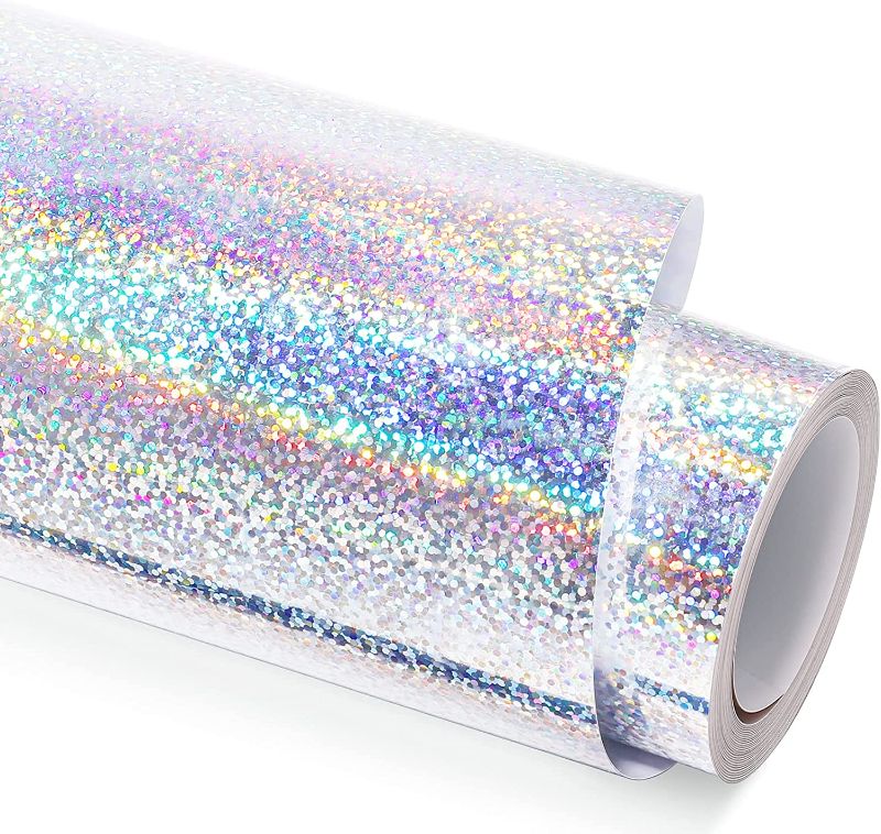 Photo 1 of Holographic Sparkle Silver Vinyl Glitter Adhesive Craft Vinyl 12 Inch X 6 Feet Christmas Vinyl for Crafts, Cricut, Silhouette, Expressions, Cameo, Decal, Signs, Stickers ,Glitter Silver