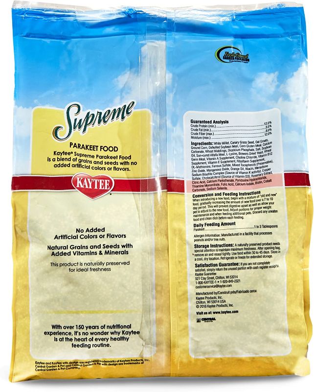 Photo 2 of Kaytee Supreme Bird Food For Parakeets, 5-Lb Bag