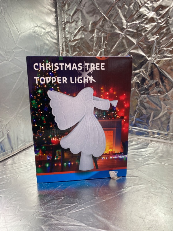Photo 3 of Christmas Tree Topper,Angel Christmas Tree Topper Lighted with Rotating Snowflake Led Projector,3D Glittered Tree Angel Topper Night Light Christmas Tree Decorations(Gold) Angel-gold-colorful Snowflakes