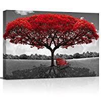 Photo 1 of  Canvas Wall Art - Red Tree Scenery Landscape - Modern Wall Decor Gallery Canvas Wraps Giclee Print Stretched and Framed Ready to Hang - 12" x 16"