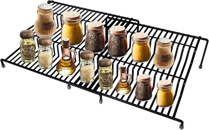 Photo 1 of MAXIHAUSE Upgraded 3 Tiers Spice Rack Organizer Pantry Organizer Shelf Spice Organizer Cabinet Organizers and Storage Expandable 2 Pack Upgraded Flat Grille Non Skid Shelf Kitchen Organizer For Pantry Cabinet or Countertop