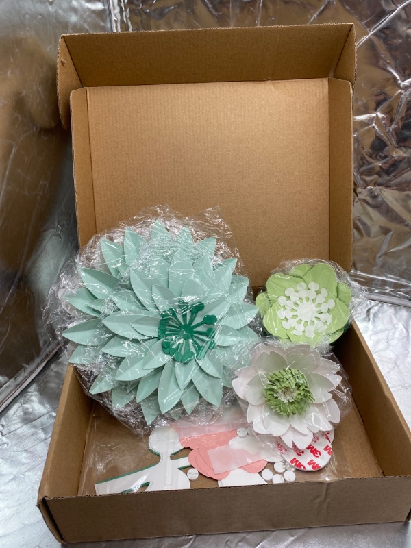 Photo 2 of Fonder Mols 3D Paper Flowers Decorations for Wall (Green and White) set of 17