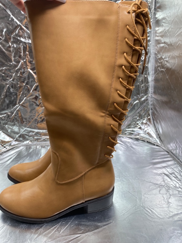 Photo 3 of women lace up knee high boots chunky stacked mid heel ( size 8 )