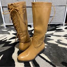 Photo 1 of women lace up knee high boots chunky stacked mid heel ( size 8 )