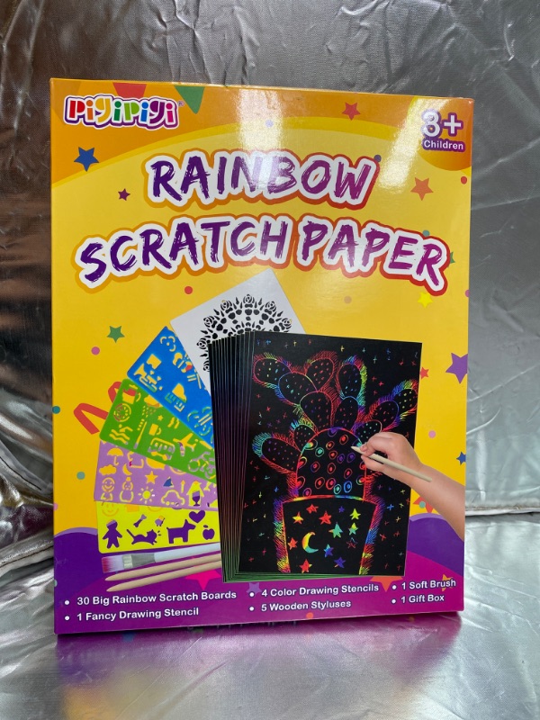 Photo 2 of pigipigi Rainbow Scratch Paper Art - 109 Pcs Magic Scratch Off Craft Kit for Kids Color Drawing Note Pad Supply for Children Girls Boys DIY Party Favor Game Activity Birthday Christmas Toy Gift Set