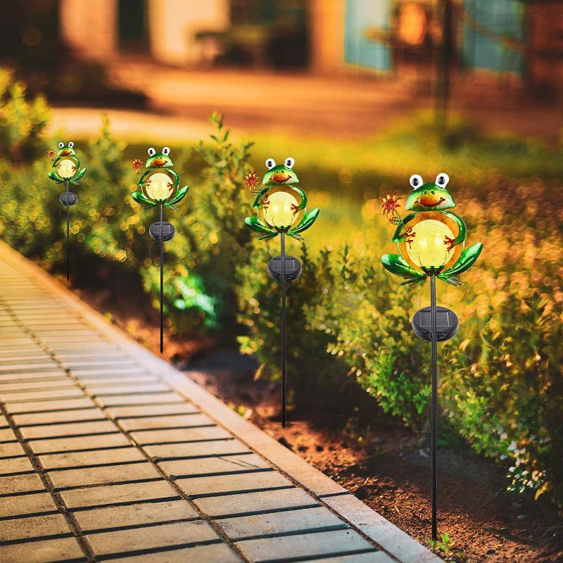 Photo 2 of Garden Solar Lights Outdoor Decorative, Metal Frog Shape, Outdoor Waterproof Stake Lights with 2 Feet, Auto ON/Off Solar Powered Light for Lawn, Backyard, Patio, Pathway