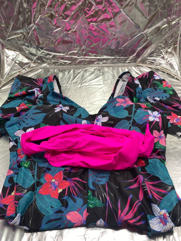 Photo 2 of Binlowis V Neck Ruffle One Piece Swimsuit Ladies Floral Print Sexy Belt Bathing Suit size large 