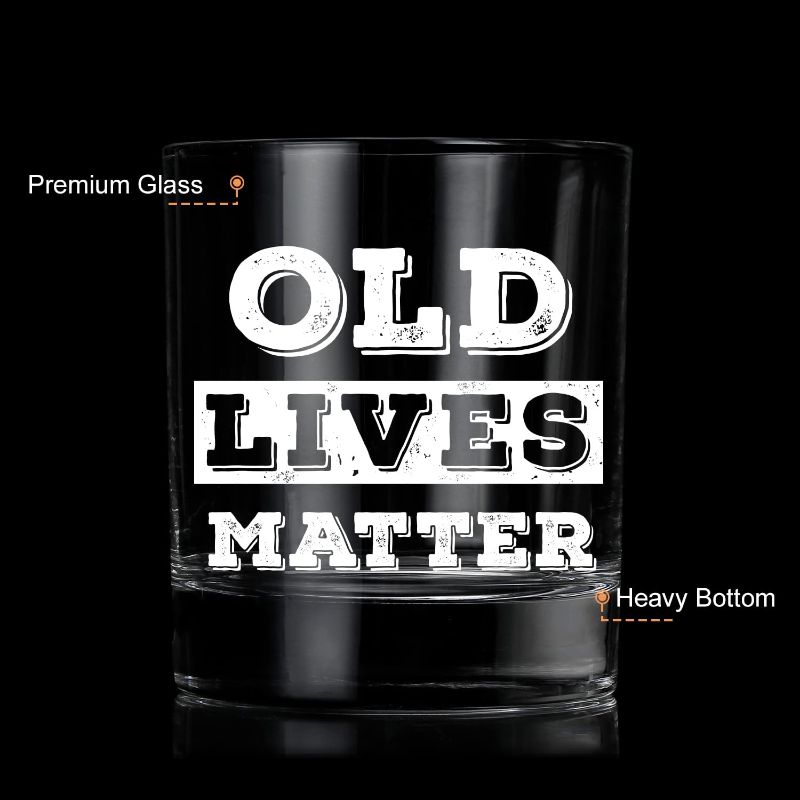 Photo 1 of LIFE Old Lives Matter Whiskey Glass 12 oz,Rock Glass in Valued Wooden Box,Funny Birthday or Retirement Gift for Grandpa,Dad,Old Man,Old Fashioned Whiskey Glass