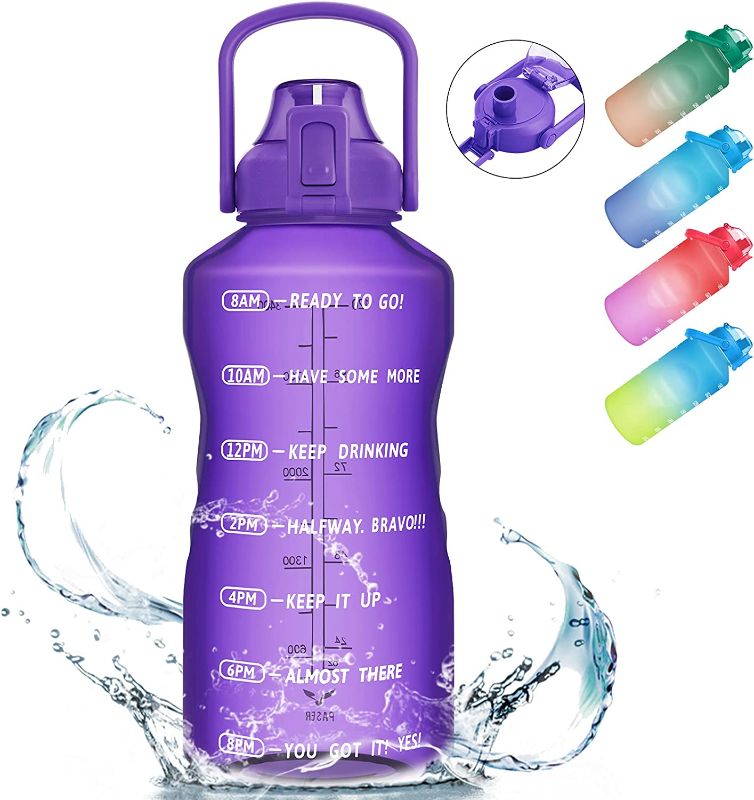 Photo 1 of 32oz/64oz/128oz Motivational Water Bottle with Time Marker & Handle, Leakproof Tritan BPA Free Water Jug Ensure You Drink Enough Water Daily for Fitness, Gym and Outdoor Sports