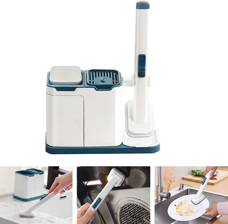 Photo 1 of AmazeFan Soap Pump Dispenser, 4 in 1 Dish Brush for Kitchen Sink with Sponge Holder, Dishwashing Brush for Pot Pan Plate Cleaning, Taps, with 9 Sponges