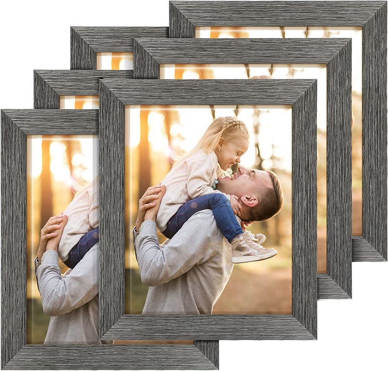 Photo 1 of 8x10 Picture Frames Set of 4 - High Definition Glass New Patten Frame - Wall Mounting Frame Horizontal Vertical Format, Brown and black 