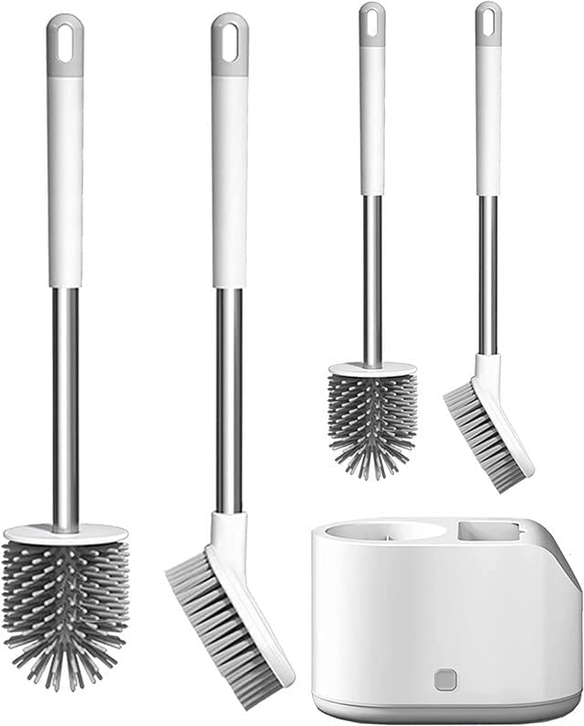 Photo 1 of SimplyHome 2-Way Toilet Brush with Ventilated Holder with Silicone and Bristle Brushes for Toilet Cleaning Device with a Holder with Aluminum Handle (Pack 1)