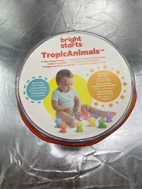 Photo 2 of Bright Starts TropicAnimals 9pk Take-Along Friends Baby Bath Toys and Play Set - Squeezable Wipeable Soft Infant Toys, Ages 3 Months+