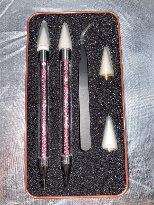 Photo 2 of 2 Pack Rhinestone Picker, Diamond Painting Dotting Pen Dual-end Rhinestones Pickup Tool for Nail Gems Stones Crystals DIY Nail Art Crafts with 2 Extra Tips and 1X Tweezer
