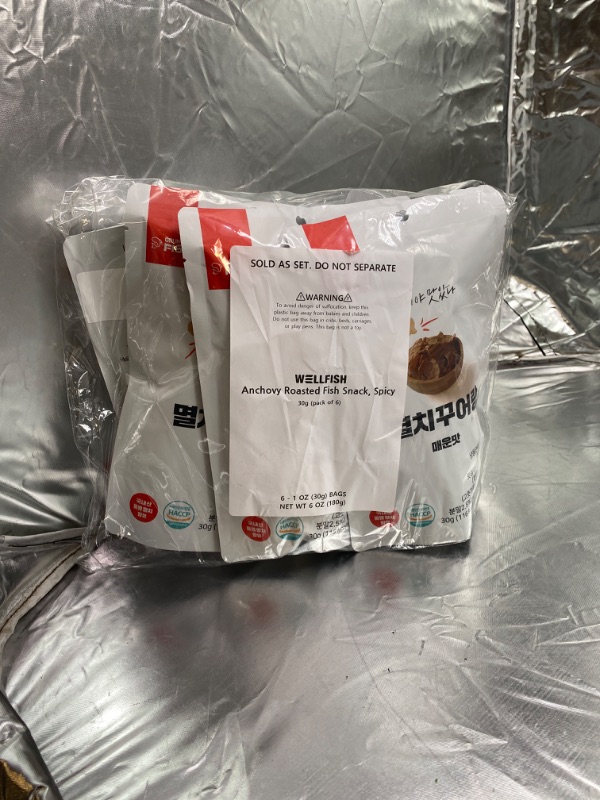 Photo 1 of Wellfish Anchovy Roasted Fish Snacks (Spicy, Pack of 6) - Healthy Korean Protein Chips, Ready to Eat, Daily Healthy Poppable Finger Food, On-the-Go Snacks, Light, Crispy, Crunchy Bite-Sized Size of 6