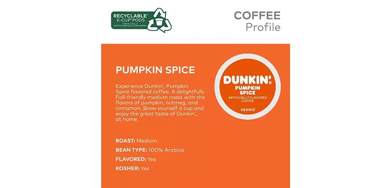 Photo 2 of Dunkin Donuts Pumpkin Spice Coffee K Cups - Pack of 22 K Cups - Bulk Limited Edition Dunkin Pumpkin Spice Coffee - For use of Keurig Coffee