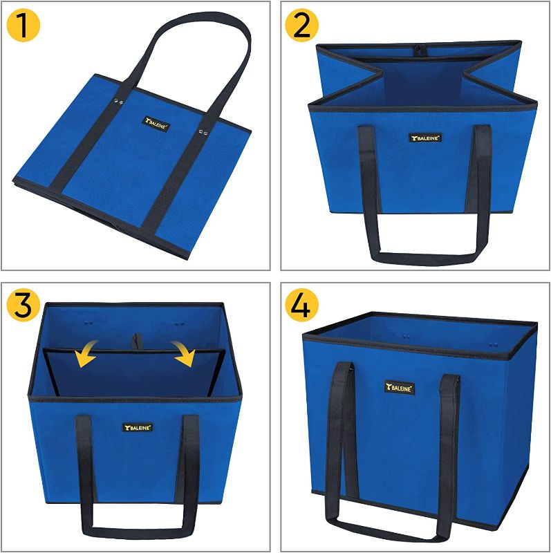 Photo 1 of Reusable Grocery Bags, Foldable Shopping Bags for Groceries with Reinforced Bottom & Handles (Blue) 3 pack