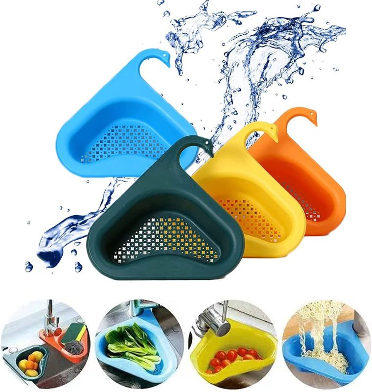 Photo 2 of Household Swan Drain Basket, 4 Pack Kitchen Sink Drain Basket Swan Drain Rack, Multifunctional Kitchen Triangular Sink Filter Swan Drain Basket for Kitchen Sink Hangs on Faucet Fits All Sink (4PCS)