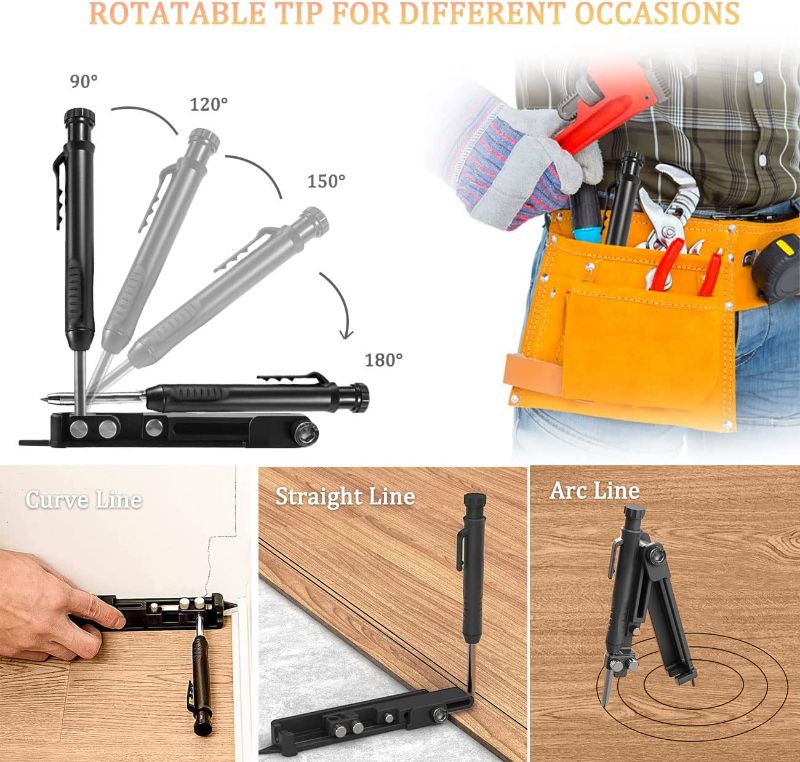 Photo 2 of Multi-function Scribing Tool - Construction Carpenter Scribe Tool, Aluminum Alloy Scriber with Deep Hole Pencil, DIY Woodworking Scribe Contour Gauge Wood Shape Duplicator Line Maker Measuring Tool