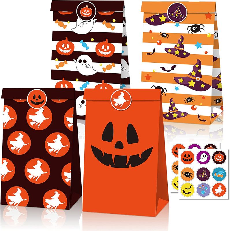 Photo 1 of Halloween Party bags, Goodie Candy Halloween Treat Bags for Kids, Party Favor Bags with 18 Sealing Stickers, Kraft Paper Goody Bags Bulk 12 Pack 2 PACK 